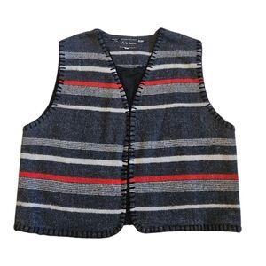 Vintage Substudio Gray & Red Striped Women's Wool Blend Vest Size "Bigger